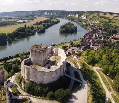Las ruinas de Château-Gaillard sobre el Sena, vistas desde el aire