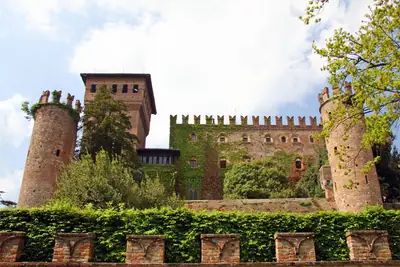 The castle of Gabiano seen from the front, with its towers and battlements