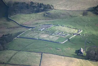 Luchtfoto van het Romeinse fort Housesteads